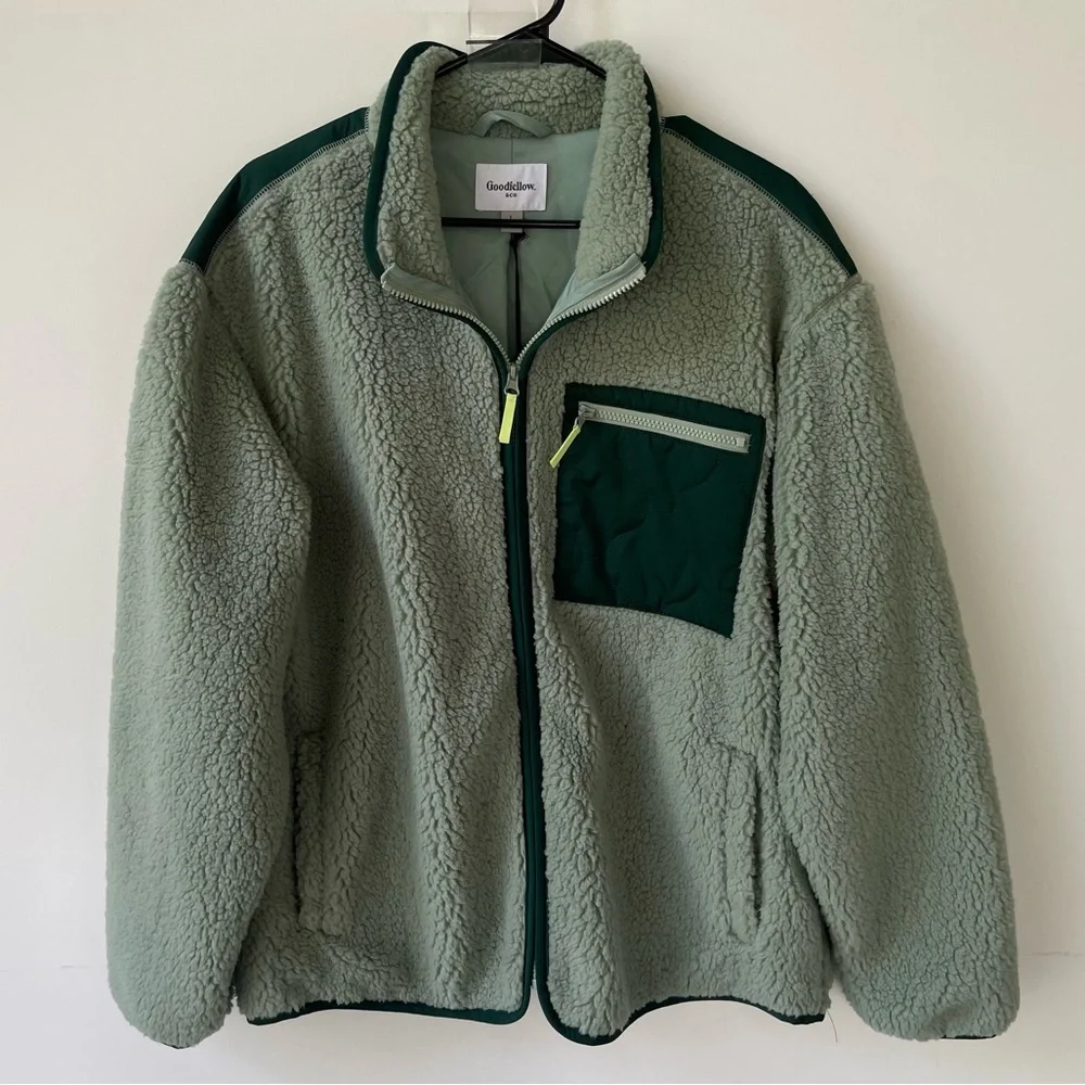 NWT Goodfellow & Co. Men's Faux Shearling Aqua Green Jacket size large